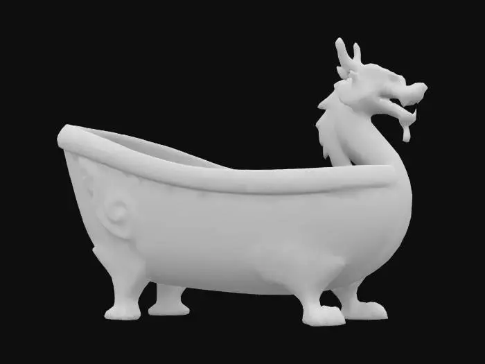 3D model for A carved wooden Dragon bath tub with Gold painted features, in traditional Japanese style. 