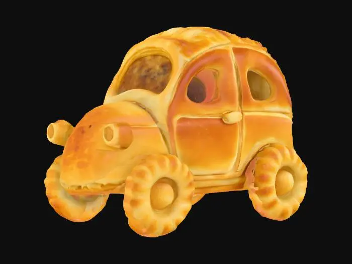 3D model for [Bolivia] A delicious realistic looking salteña pastry turned into a car with four wheels and a front window #AroundTheWorld#