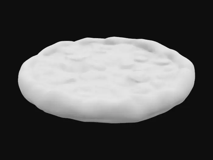 3D model for A pizza with pepperoni on top, but on the underside is plain dough. 