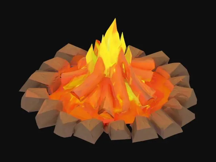 3D model for create a low poly camp fire with flames