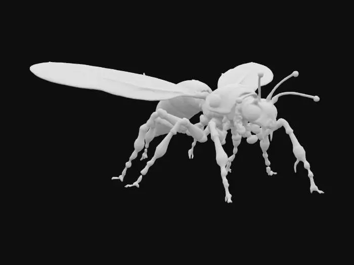 3D model for Hovering steampunk insect mech, bronze plating, articulated jointed legs, clockwork wings, iridescent glass orbs, retro‑tech meets biotech, solid form, game‑ready look