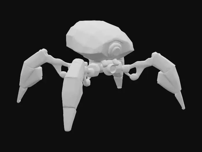 3D model for An abstract, four-legged robot, its body a chaotic assemblage of broken rainbow stained glass shards. The fragments are sharp and uneven, creating a visibly jagged texture that shimmers with every color of the spectrum. Light streams through its translucent form, highlighting the chaotic, overlapping nature of its construction. It feels like a collection of fragile, yet strikingly vibrant, crystalline segments.