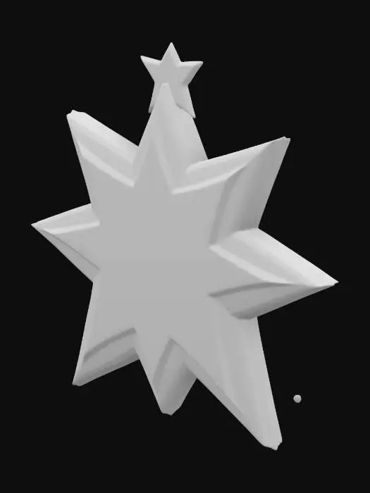3D model for A Christmas tree star. It is wrapped in colorful tinsel and with a distinctive dog pawprint in the middle. The star is emanating a soft warm glowing light. , #ChristmasAdventure#