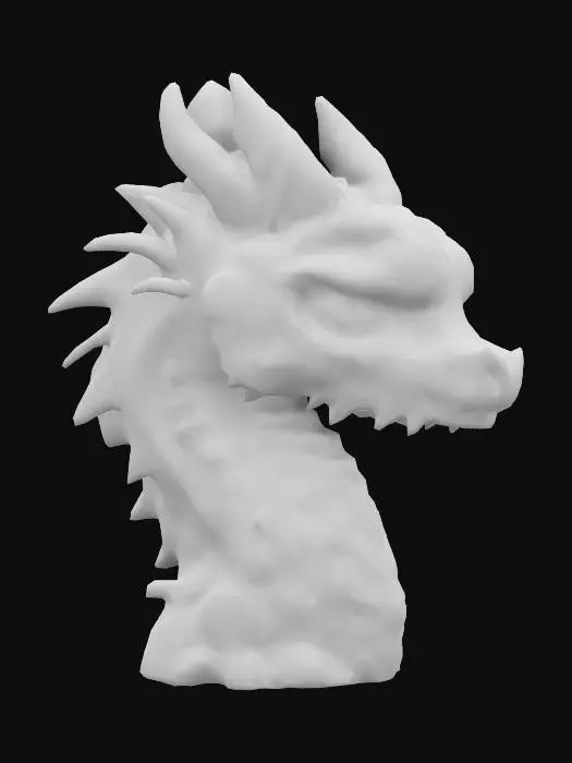 3D model for A Highly Detailed ornate carved dragon head bust, interlaced with opal crystal. An ancient mysterious object with cracks revealing a rainbow glowing inner light. 