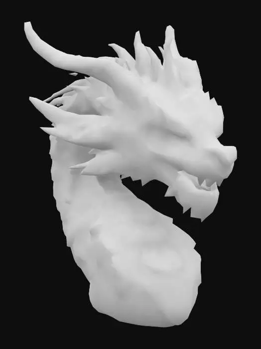 3D model for A Highly Detailed ornate carved dragon head bust, interlaced with opal crystal. An ancient mysterious object with cracks revealing a rainbow glowing inner light. 