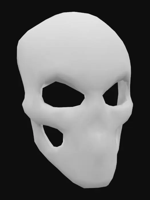 3D model for A metal skull oni mask, punisher style. Tarnished and scratched chrome texture. 