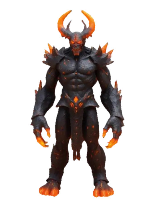A towering demon overlord stands in an T-pose, he has normal head and neck… 3D model, vytvořený pomocí AI