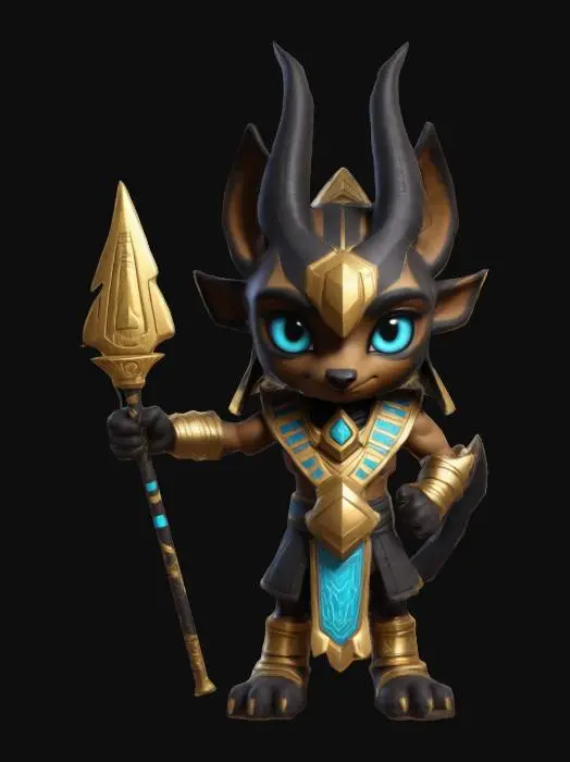 3D model for Anubis from the video game Smite. Chibi art style. T-Pose. 