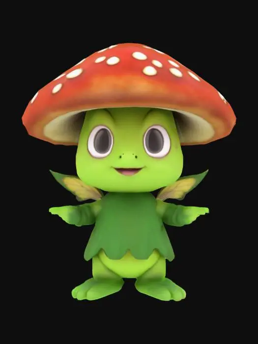 3D model for #fairy#, a toadstool fairy cute character with , #fairy#, Mushroom spore helmet,  T Pose , #fairy#