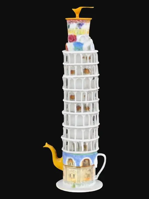 3D model for [Italy] The leaning tower of Pisa, made out of teacups #AroundTheWorld#