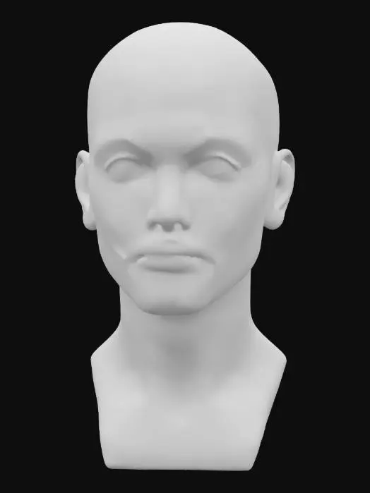 3D model for A mans head bust made out of cracked glossy white porcelain mosaic tile, with glowing opal crystal veins between some of the cracks, revealing vibrant rainbow colors.  