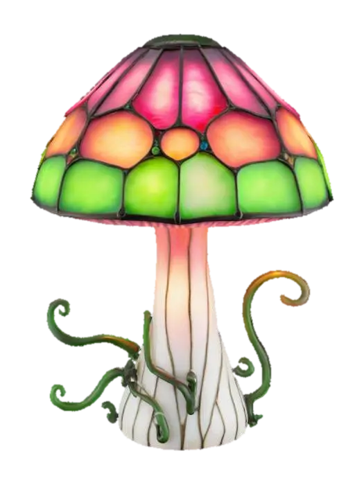 Fungal Radiance Emblem A glowing pink and green toadstool stylized in stained glass… 3D model, vytvořený pomocí AI