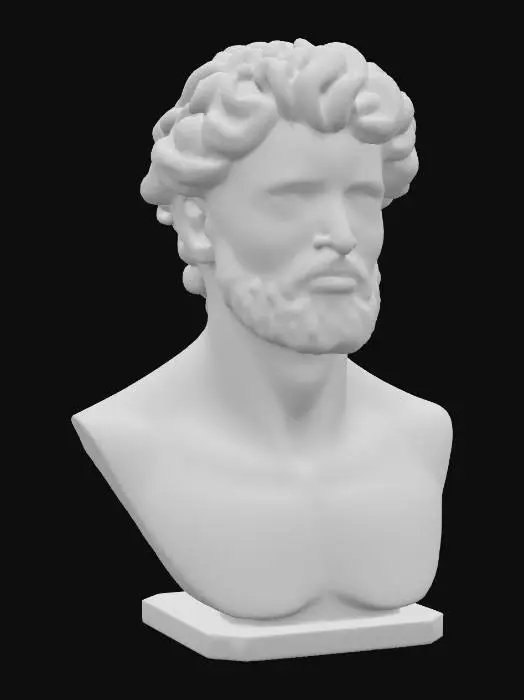 3D model for A statue of david, crafted from large, angular fragments of intensely colored rainbow stained glass. The surface is a chaotic yet cohesive assemblage, feeling both cool and rough to the touch due to the exposed, sharp edges of the glass. Its eyes are deep, glowing orbs, and the segmented construction gives it a formidable, almost crystalline appearance, reflecting light dramatically.