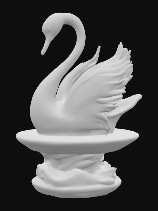 3D model for a shiny modern art piece swan on a pond themed pedestal, made of carnival glass, abstract 