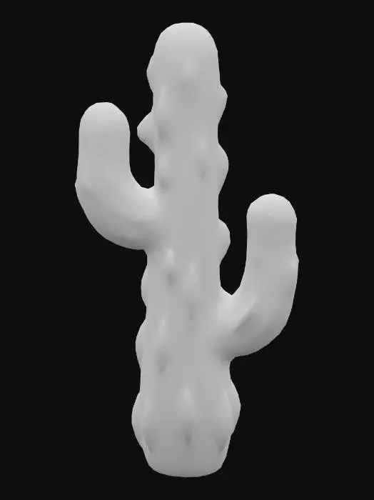 3D model for An imposing glass sculpture, abstractly resembling a towering crystal cactus. Its form is composed of numerous thick, multi-faceted paddles of deep emerald green glass, intricately fused together. Each paddle features smooth, highly polished surfaces with sharp yet safely rounded edges, creating a brilliant, reflective shine. The glass feels cool and substantial, some sections subtly sandblasted to provide a diffused, frosted texture, mimicking the plant's spines and adding visual depth.