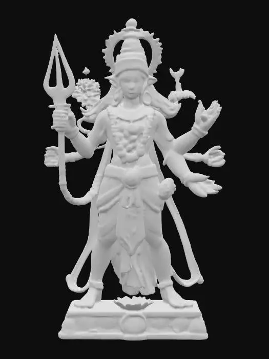 3D model for An indra god statue with many arms, psychedelic glass colorscheme