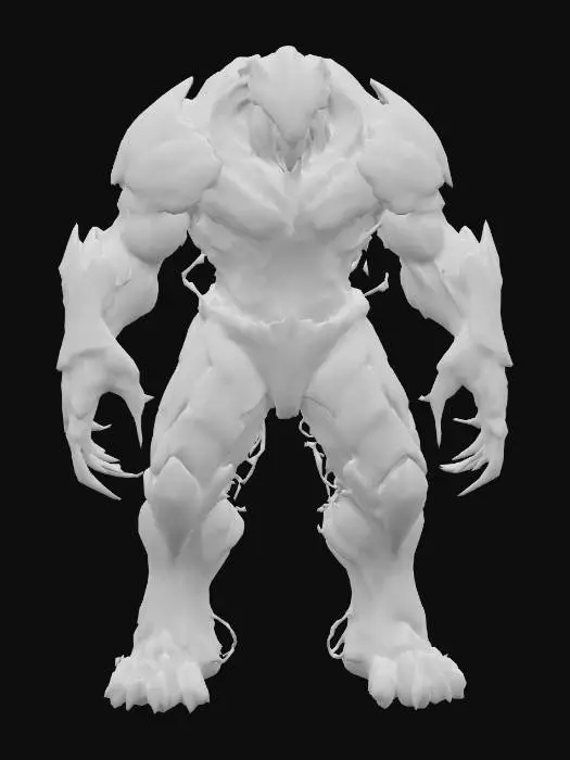 3D model for Ancient alien titan; towering, hulking posture; body made of cracked obsidian-like plates and twisted root-like structures; glowing orange core embedded in chest; molten light pulses from joints and clawed fingers; head is draconic and ridged, with no visible eyes; emits low vibration as it moves; born from the core of a dead world; radiates heat and ancient power; extremely detailed; high sharp resolution texture; hyperrealistic; epic stance
