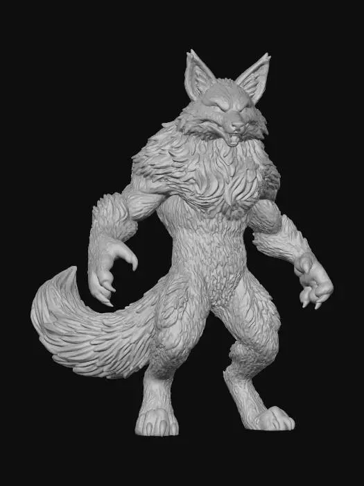 3D model for A furry fox villain character, orange and white fur, with scary evil eyes , T-pose #villain#