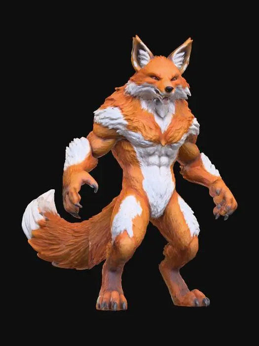 3D model for A furry fox villain character, orange and white fur, with scary evil eyes , T-pose #villain#
