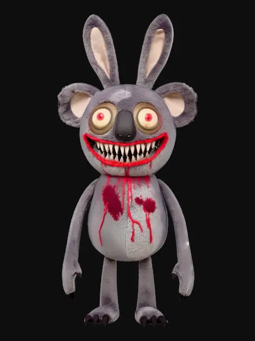 3D model for an evil rabbit koala plush with dripping blood teeth and crazy eyes , #Halloween2025#