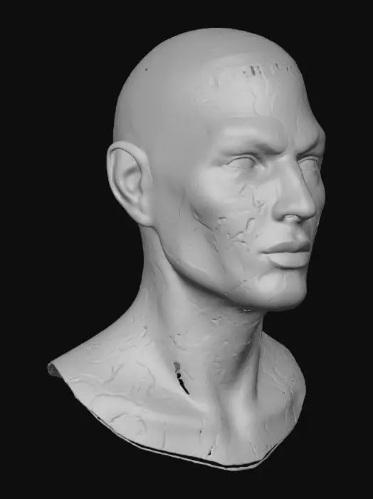 3D model for A Magician head bust crafted from dark, smooth volcanic glass, with a surface that gleams with a subtle, dark rainbow iridescence. Its features are sharp and severe, and within its translucent form, a network of glowing, molten-gold runes and conduits pulse with an intense, internal fiery light, fusing raw elemental power with controlled, mystical energy. #Halloween22025#