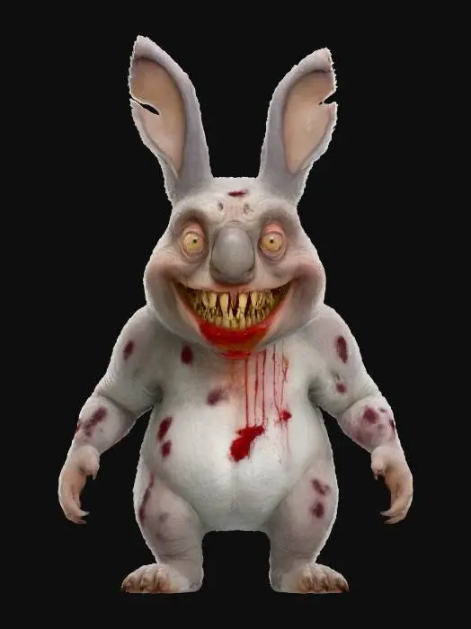 3D model for an evil rabbit koala with dripping blood teeth and crazy eyes , #Halloween2025#