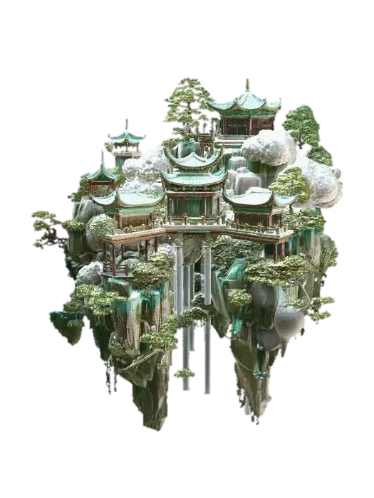 Isle of Jade Pagodas - Pagoda 3D model, vytvořený pomocí AI