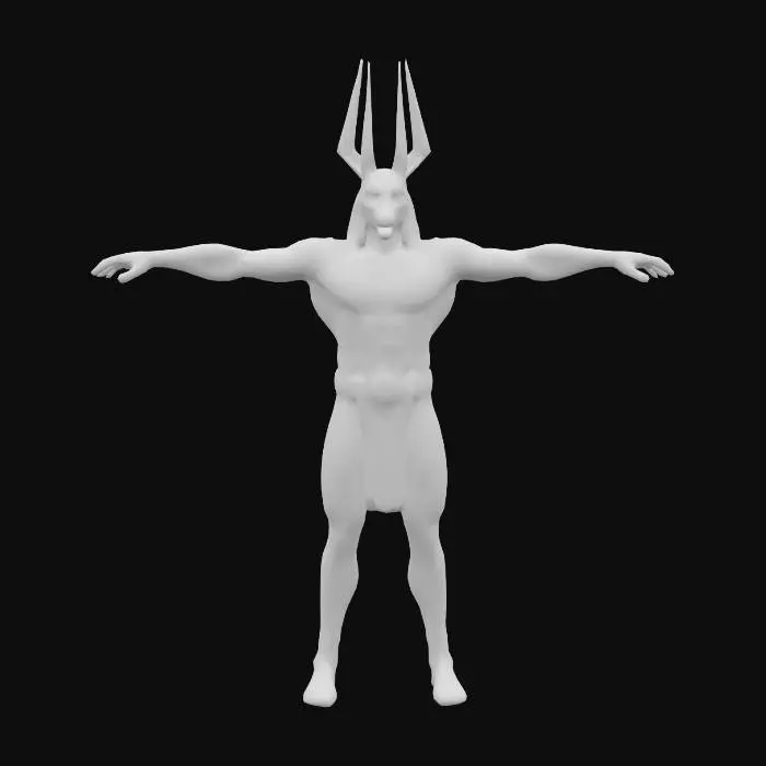 3D model for The Egyptian God Anubis. t-pose character. With armor plated claw hands. 