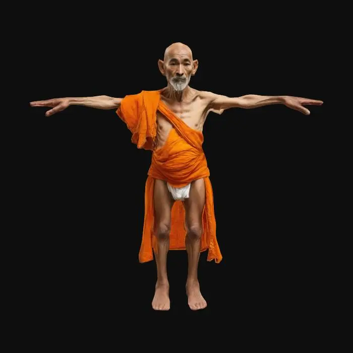 3D model for A skinny auschwitz victim character, with ribs showing, T-Pose. 