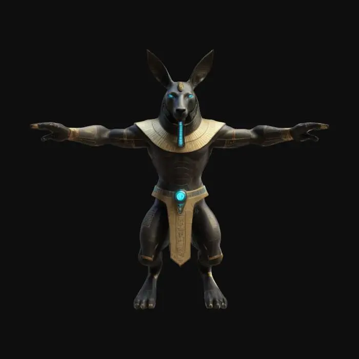 3D model for An ancient Egyptian Anubis with futuristic cybernetic features, T-Pose Character. , #ChronoForgeWeapon#