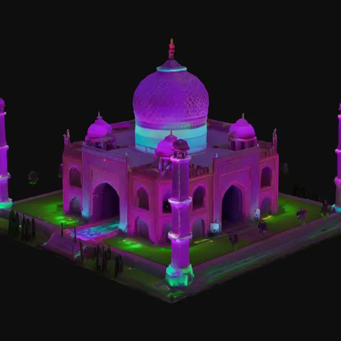 3D model for [India]  Cyberpunk Taj Mahal glowing with neon lights