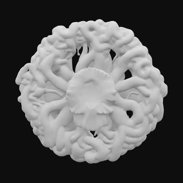 3D model for Mycelial Pact Emblem
An organic emblem of intertwined mycelium tendrils forming a spore-ring around a carved oak knot core, veined with faint magical light. #Emblem#