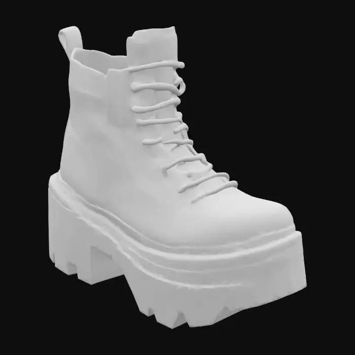 3D model for "Chunky platform boot with gradient color fade and stylized zipper pull, shown at side profile angle, fully framed on white."