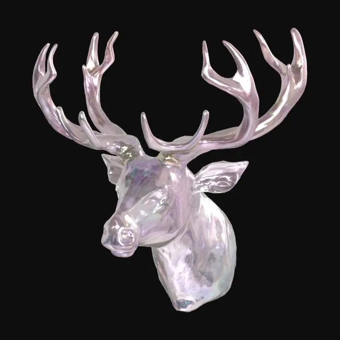 3D model for Crystal stag head with glowing antlers, opal texture. With ethereal glowing light veins. 