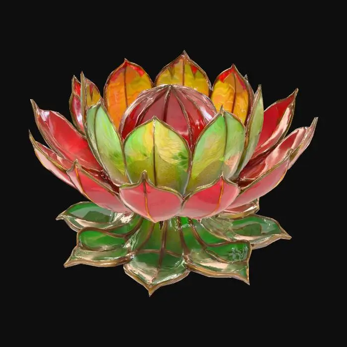 3D model for A shiny jagged Stained glass 3D portrait of a lotus flower, in an embossed painting surface,
with beautiful colors
