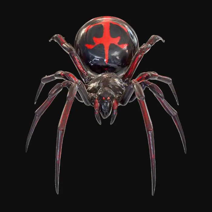 3D model for a black widow spider with red markings and patterns
