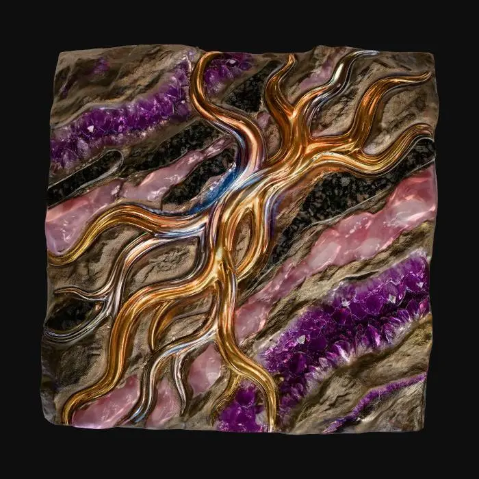 3D model for Golden Tree Amid Amethyst Veins