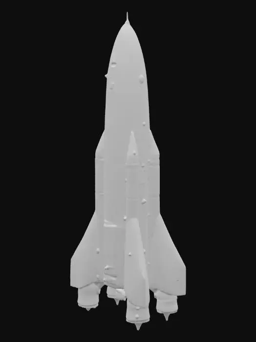 3D model for "Highly detailed 3D model of a futuristic space rocket, optimized for real-time rendering and game engines. Sleek aerodynamic design with metallic body, realistic textures (aluminum, steel, carbon fiber), visible panels, bolts, and heat shielding. Add glowing thrusters with emissive materials, detailed engine nozzles, and small decals for realism (warning signs, numbers, mission logo). Include high-poly details but keep topology clean and optimized for animation. The rocket should look ready for launch, with both realistic NASA-style and slightly sci-fi elements. Realistic PBR materials, correct UV mapping, sharp edges, and smooth shading.