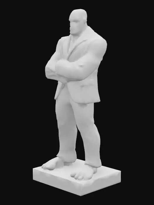 3D model for A statue of a very huge grey color monster with no head wearing a suit
