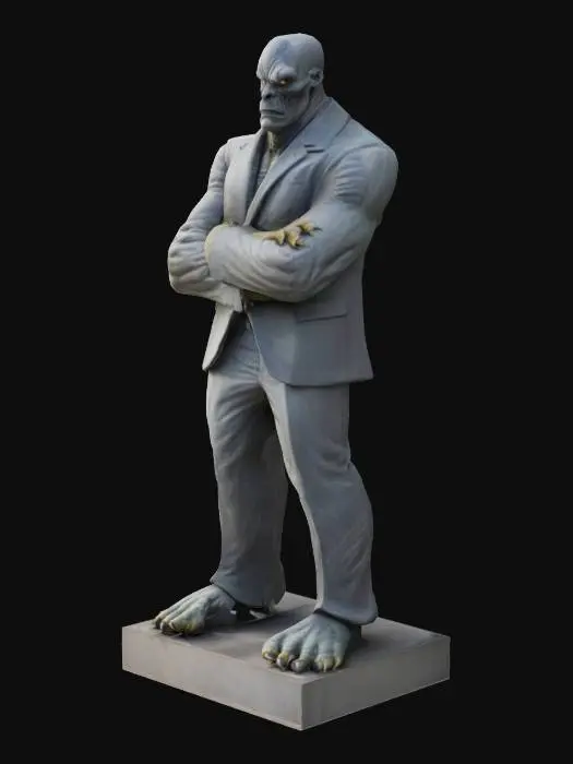 3D model for A statue of a very huge grey color monster with no head wearing a suit
