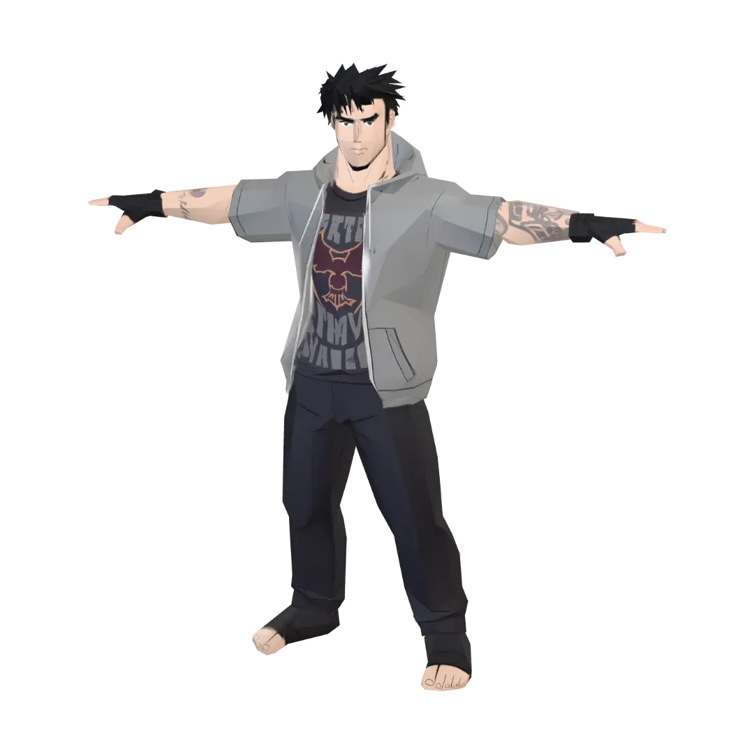T-Pose Vigilante 3D model, vytvořený pomocí AI