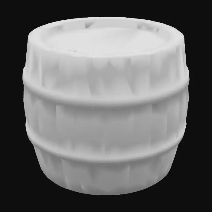 3D model for low poly water barrel, smooth cylinder, pastel blue water surface
