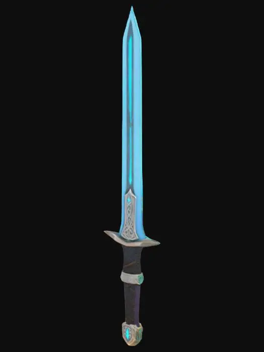 3D model for magical glowing longsword with runes along the blade. 