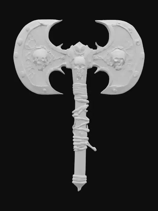 3D model for Fantasy barbarian's axe.  Decorated with skulls and demonic runes.  