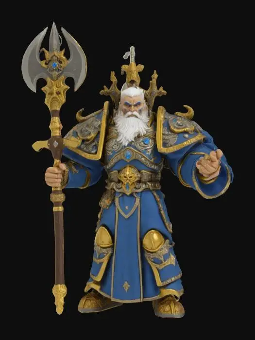 3D model for A large ornate Warhammer of a paladin worshiping a thunder god.  
The hammer is decorated with sapphires and diamonds and has the image of the god's face for decoration