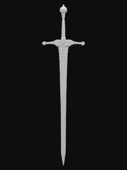 3D model for A large zweihander type weapon with leader straps and gold and jewel ornaments.  