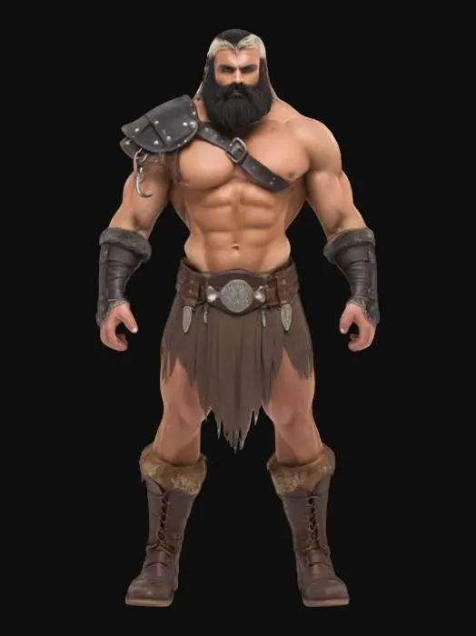 3D model for A handsome muscular barbarian man with a thong loincloth and leather shoulder pads and boots