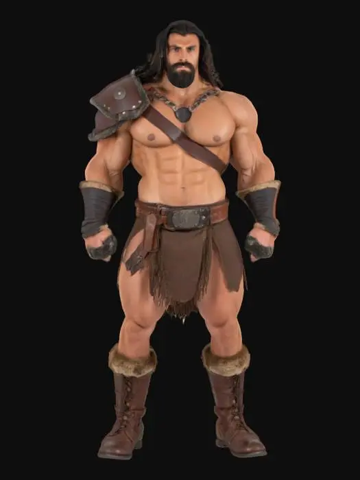 3D model for A handsome muscular barbarian man with a thong loincloth and leather shoulder pads and boots
