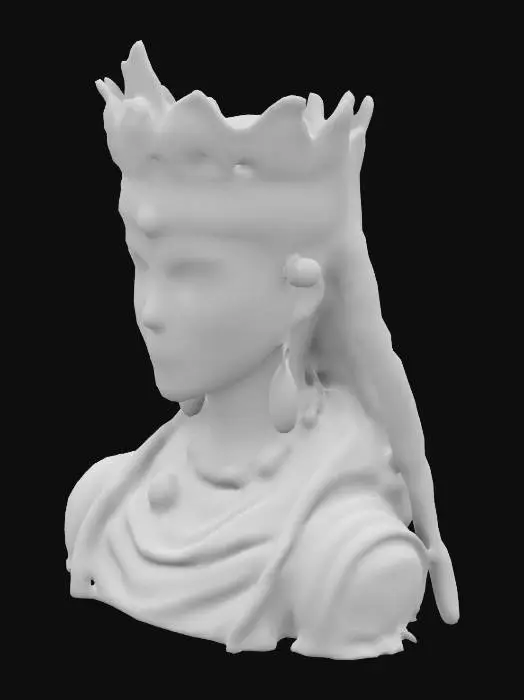 3D model for Queen of iron age. with crown, iron age era, civilization era, only head or bust 