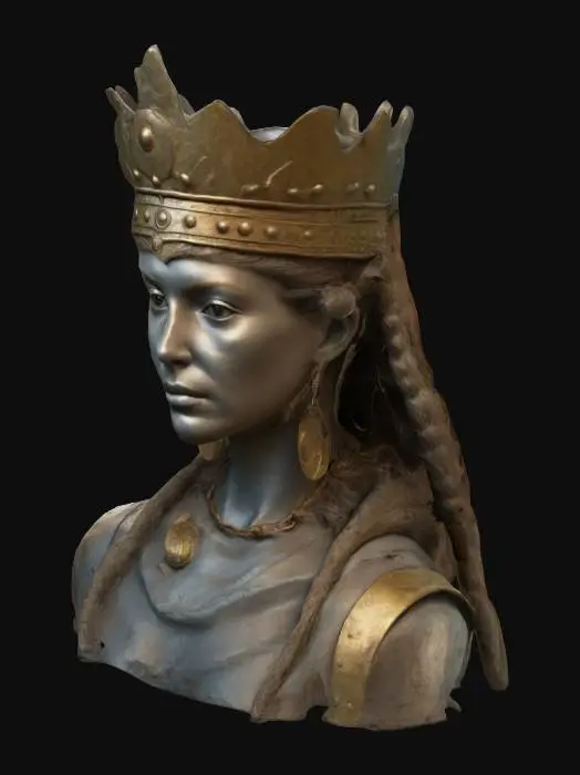 3D model for Queen of iron age. with crown, iron age era, civilization era, only head or bust 